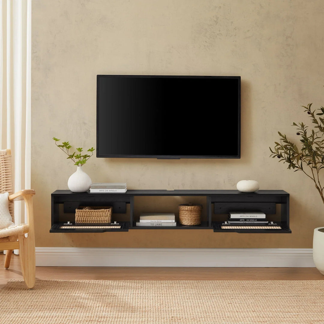 2 Door Floating TV Stand Black Belora