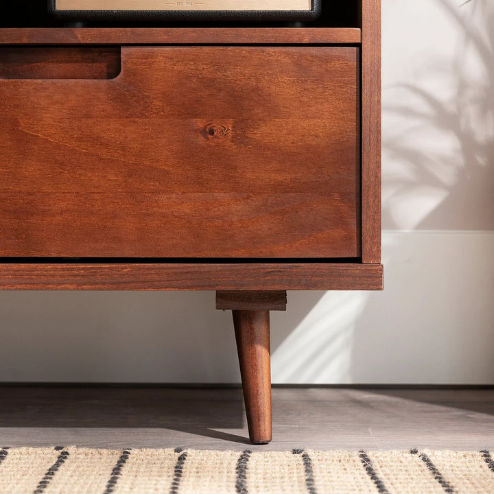 3 Drawer Solid Wood TV Stand Walnut Pearl