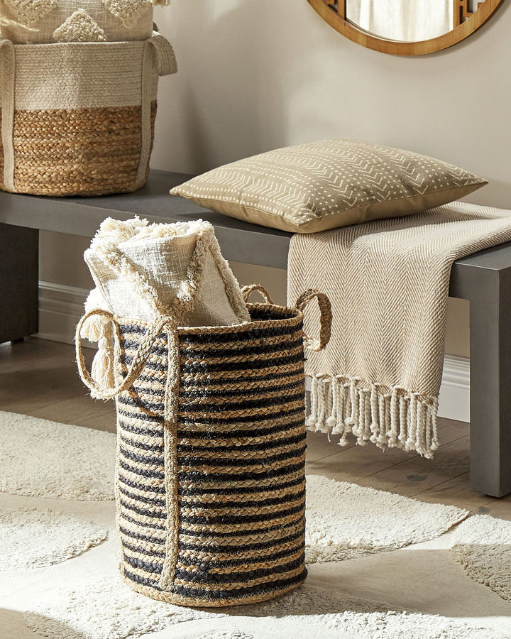 Jute Basket Beige and Black Jhansi