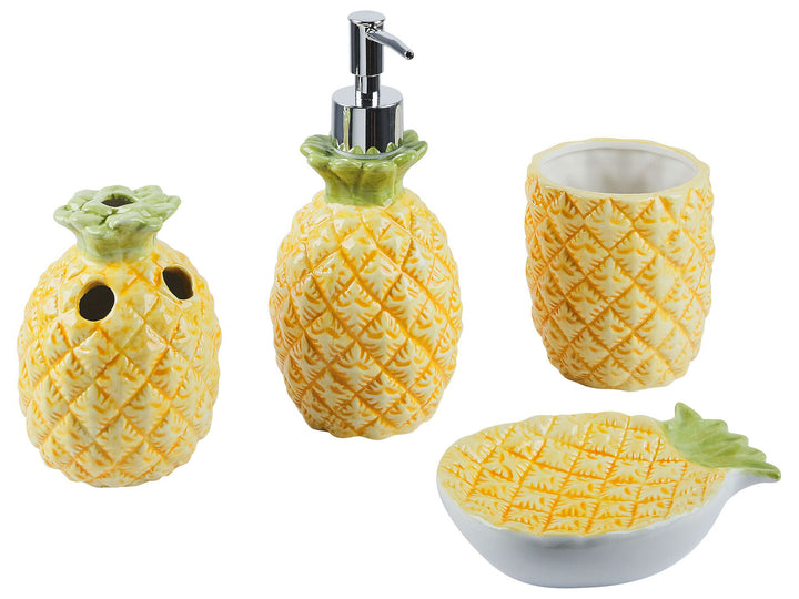 Ceramic 4-Piece Bathroom Accessories Set Pineapple Yellow Maicao