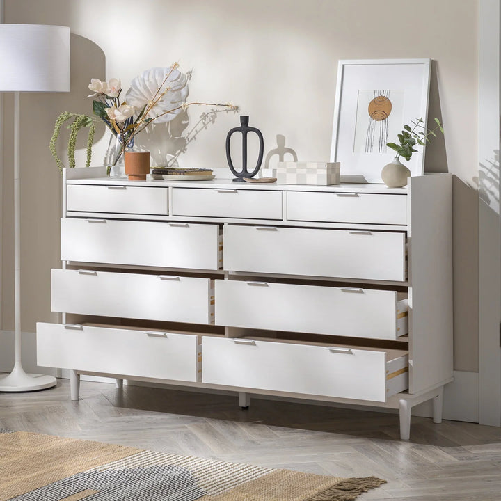 Modern Drawer Chest Wide Wood Dresser White Iris