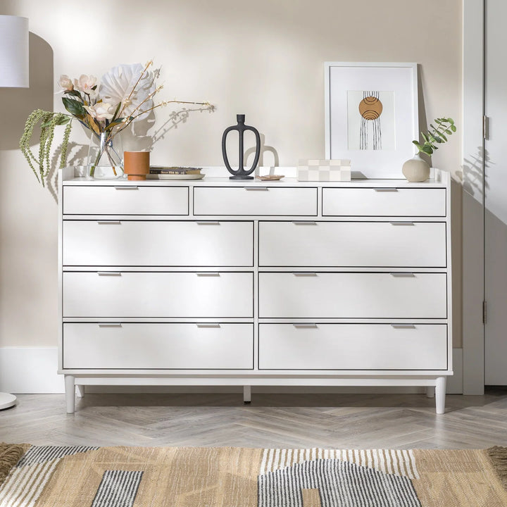 Modern Drawer Chest Wide Wood Dresser White Iris