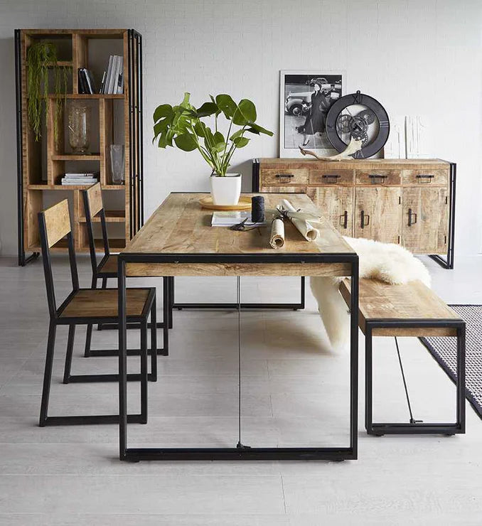 Metal & Mango Wood Dining Table 150 x 90cm Cosmo Industrial