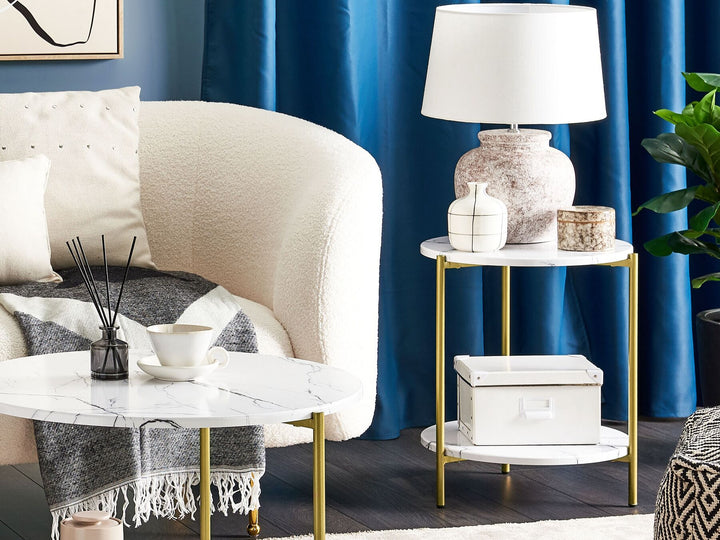 Marble Effect Side Table White with Gold Reva