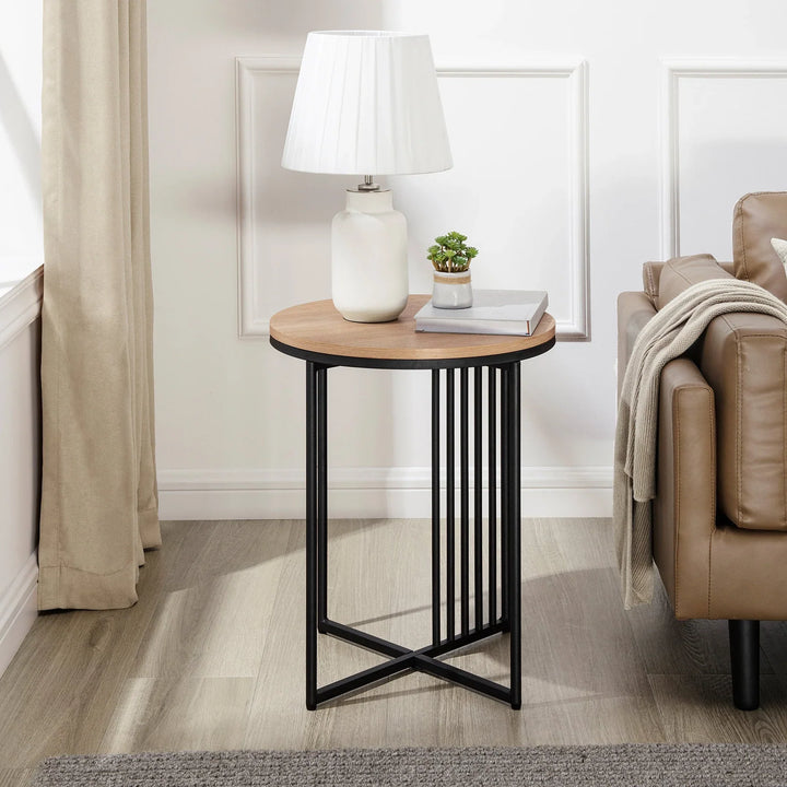 Metal Slatted Side Table Coastal Oak Bivens