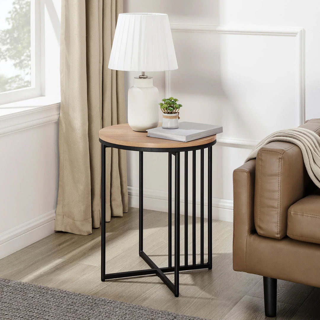 Metal Slatted Side Table Coastal Oak Bivens