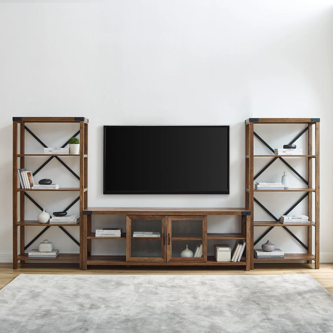 Metal Wall with 178 cm Glass Door TV Console Rustic Oak Almaraz