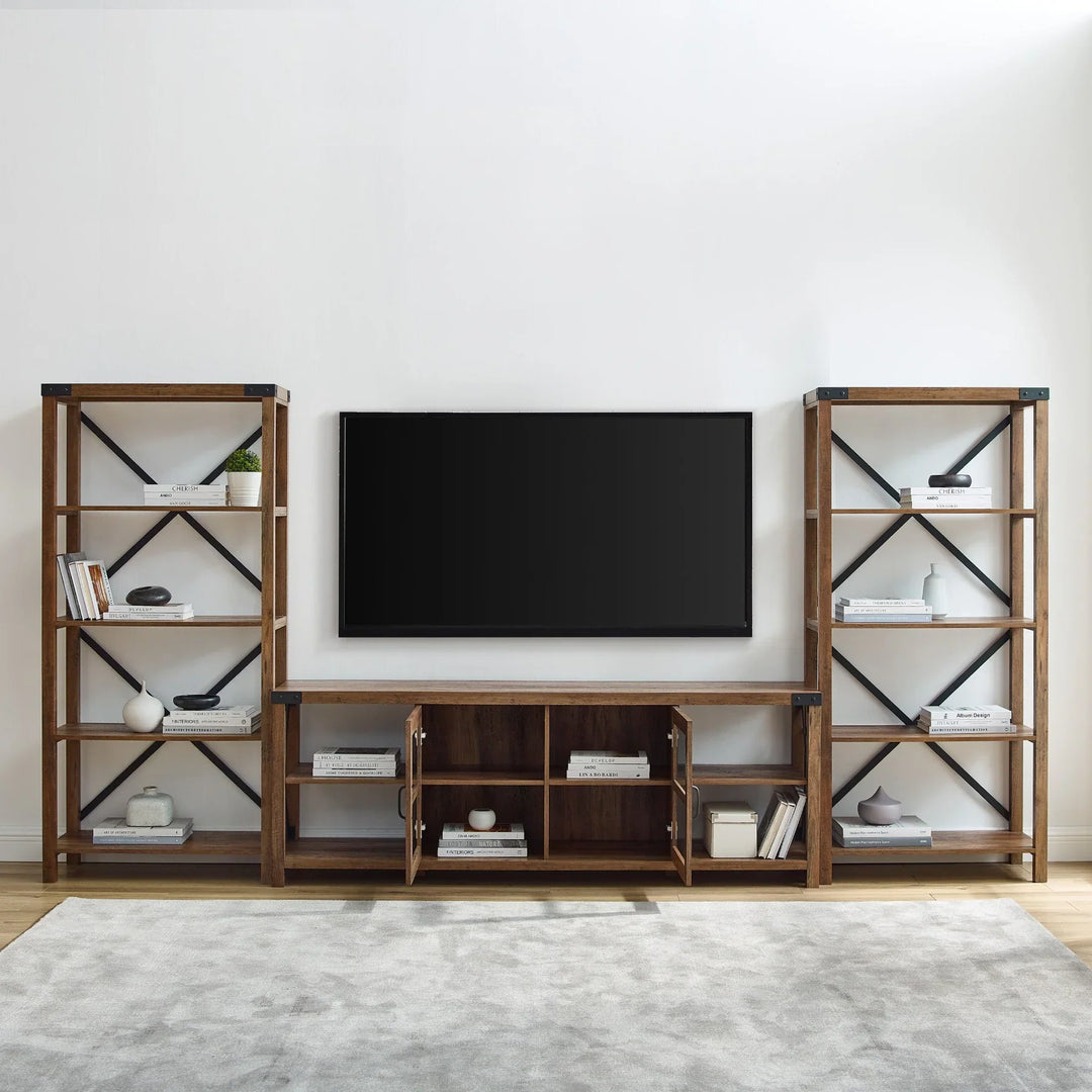 Metal Wall with 178 cm Glass Door TV Console Rustic Oak Almaraz