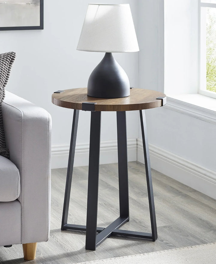 Metal Wrap 46 cm Side Table Rustic Oak Deckland