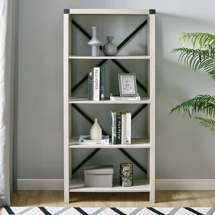 Metal X Bookshelf Stone Grey Gillen