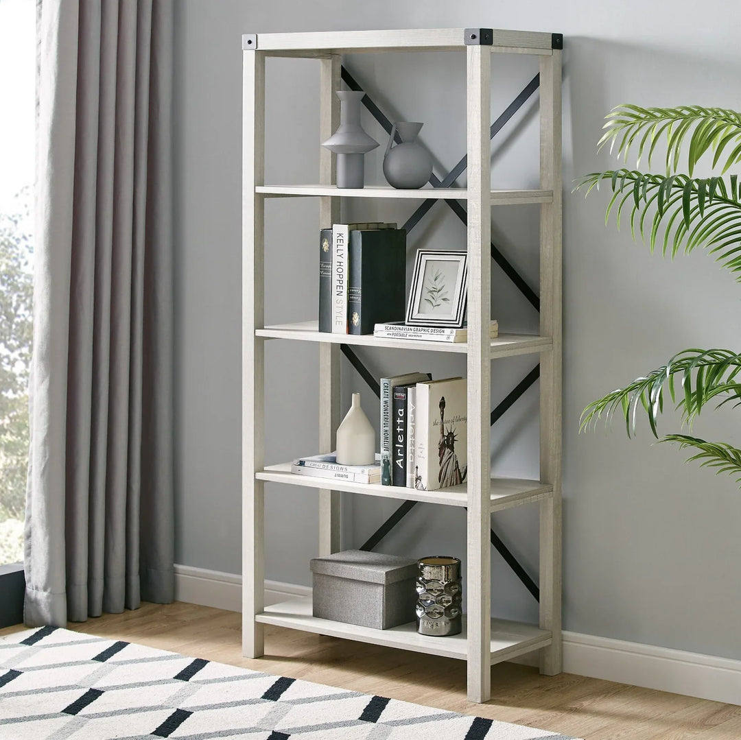 Metal X Bookshelf Stone Grey Gillen