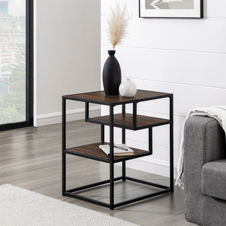 Metal and Wood Side Table Dark Walnut Akie