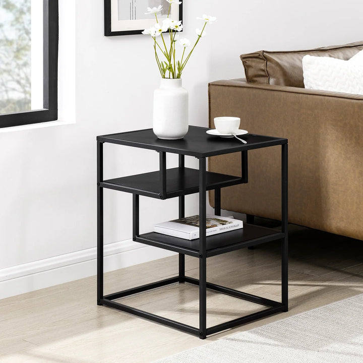 Metal and Wood Side Table Solid Black Akie