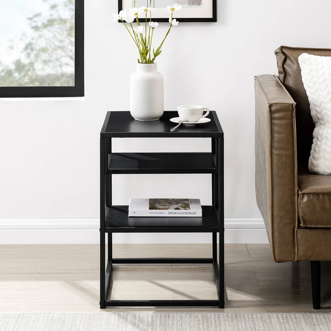 Metal and Wood Side Table Solid Black Akie