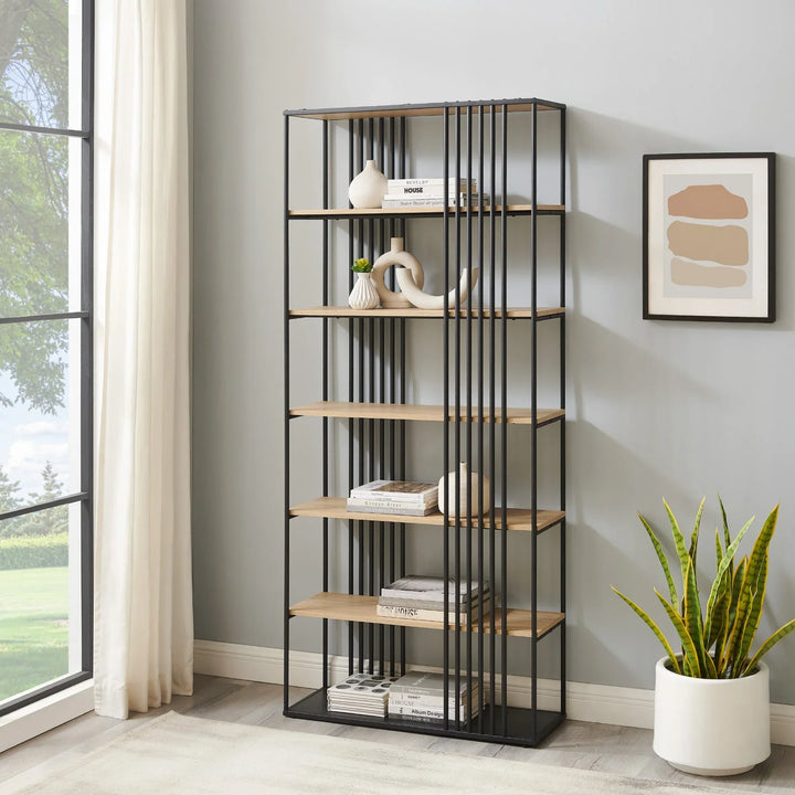 Minimalist Open Slat Bookshelf Coastal Oak/Black Adnand