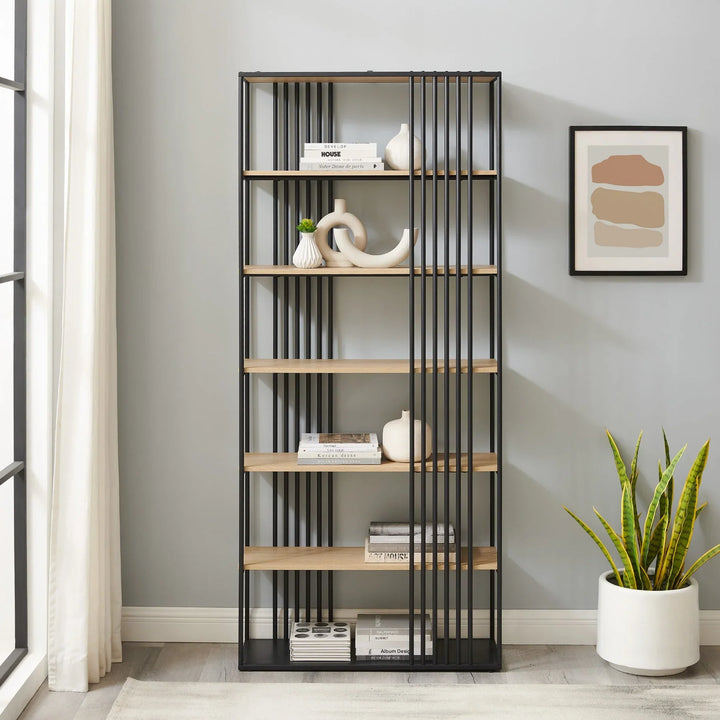 Minimalist Open Slat Bookshelf Coastal Oak/Black Adnand