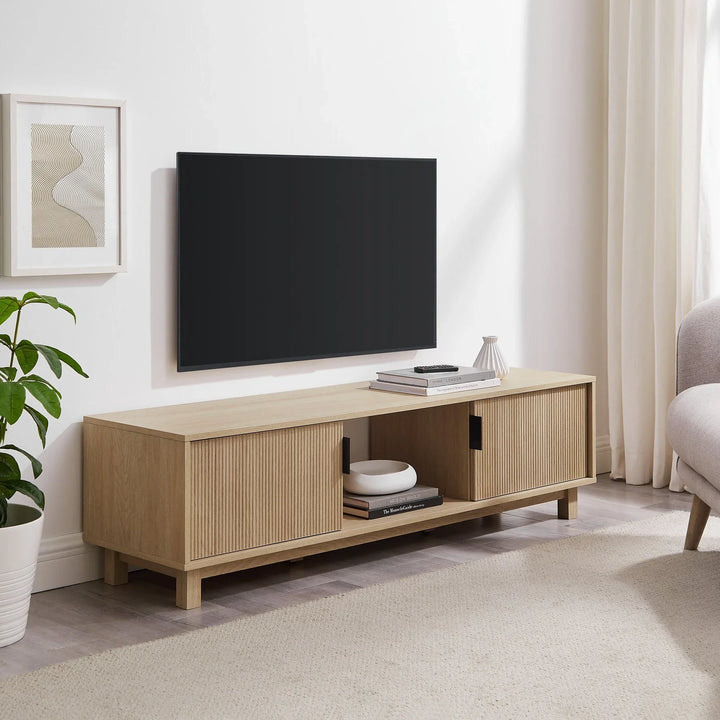 Modern 2 Door TV Stand Coastal Oak Floman