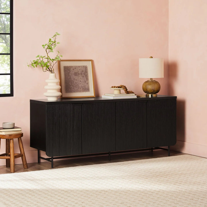 Modern 4 Door Sideboard Black Floman