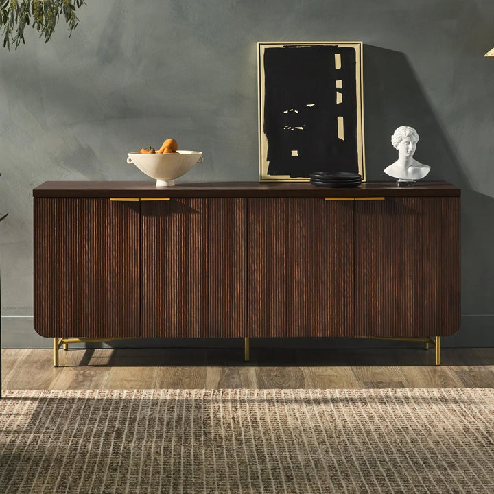 Modern 4 Door Sideboard Dark Walnut Floman