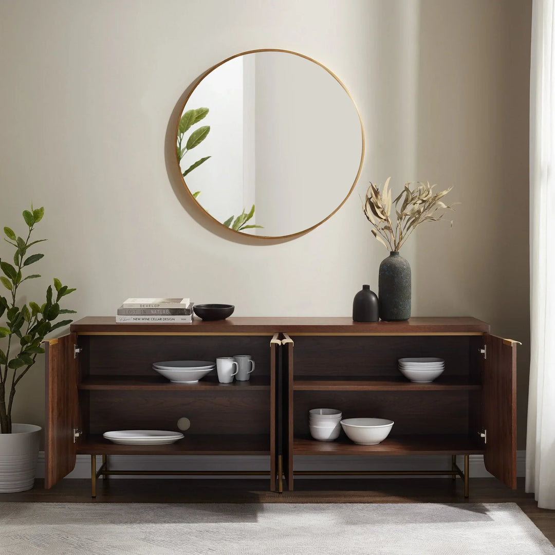 Modern 4 Door Sideboard Dark Walnut Floman