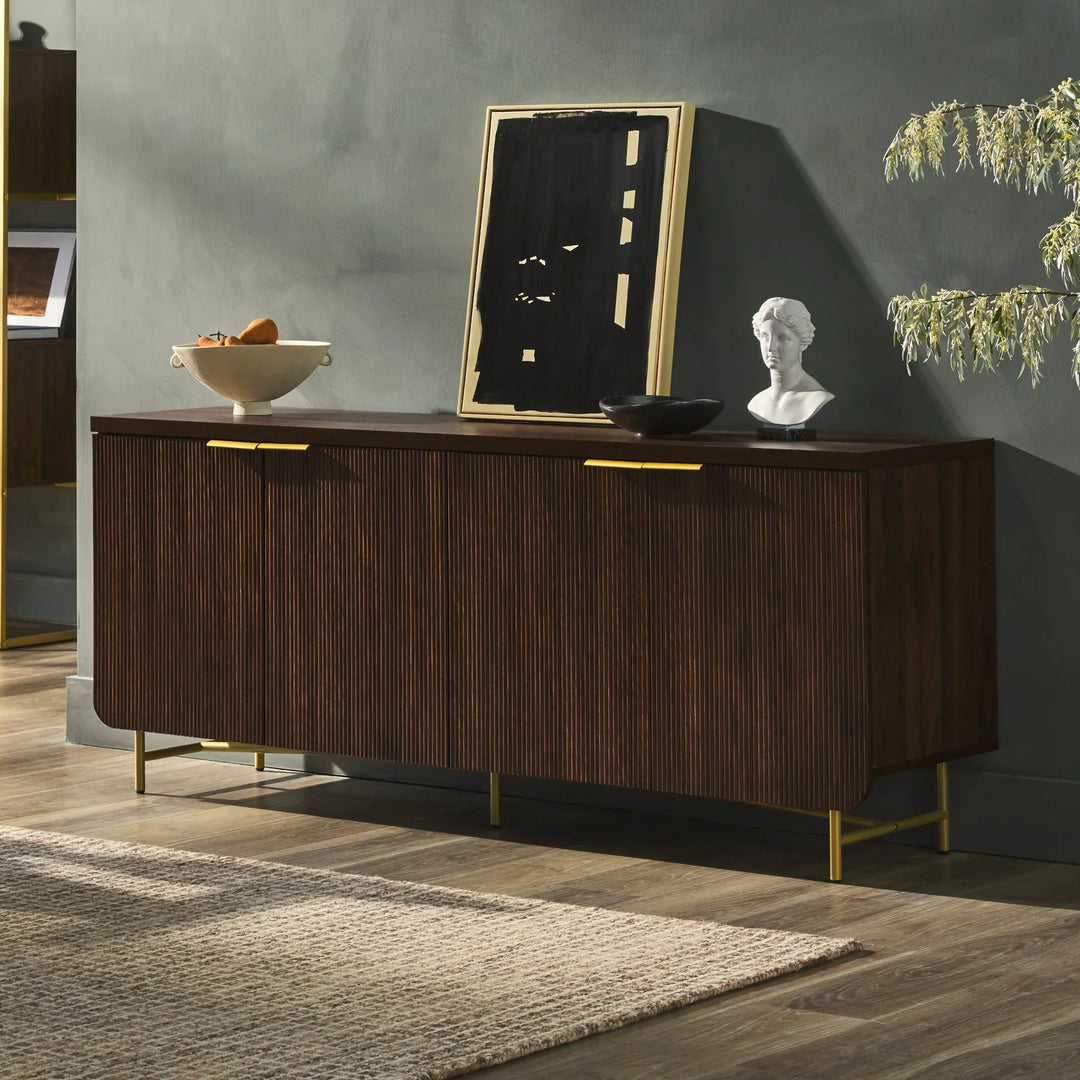 Modern 4 Door Sideboard Dark Walnut Floman