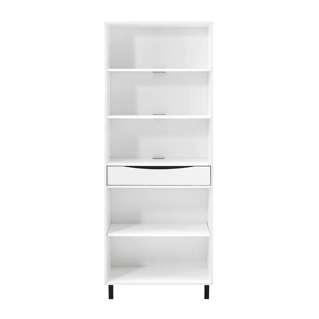 Modern 5 Shelf Bookshelf with Drawer Solid White Aleksei