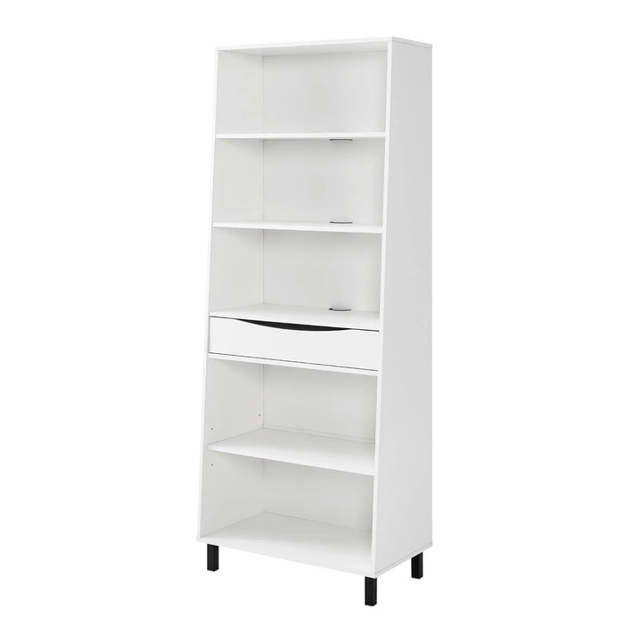 Modern 5 Shelf Bookshelf with Drawer Solid White Aleksei