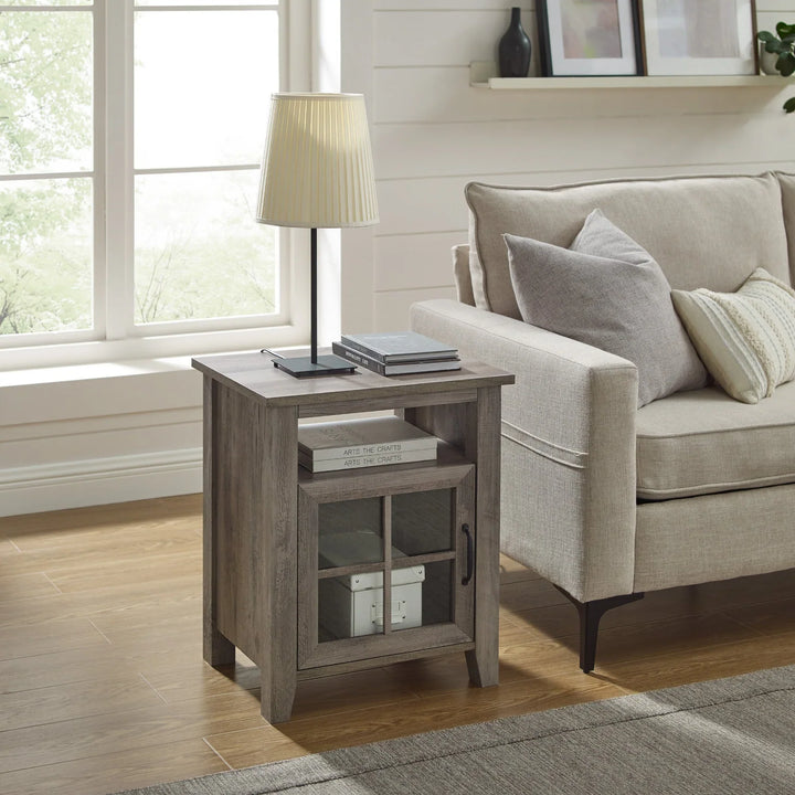 Modern Glass Door Side Table With Open Cubby Grey Umbra