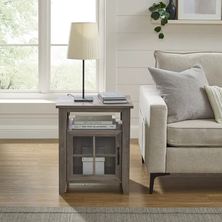 Modern Glass Door Side Table With Open Cubby Grey Umbra