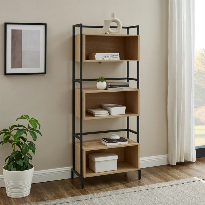 Modern Minimal Open Box Metal and Wood Bookshelf Maile