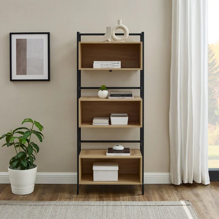 Modern Minimal Open Box Metal and Wood Bookshelf Maile