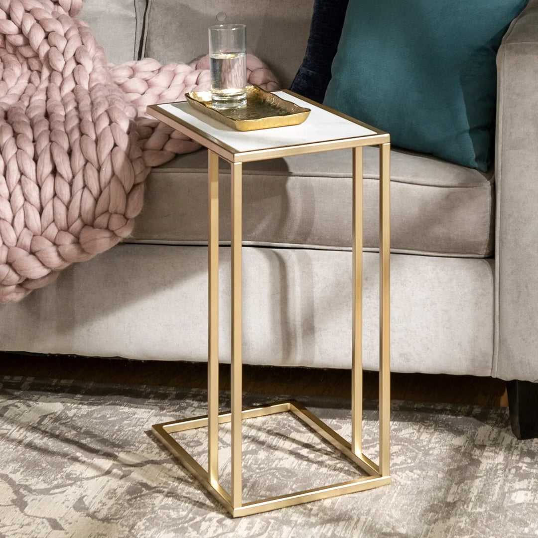 Modern Side Table Faux White Marble Jackqueline