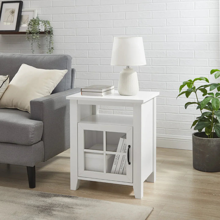 Modern Glass Door Side Table With Open Cubby Solid White Umbra