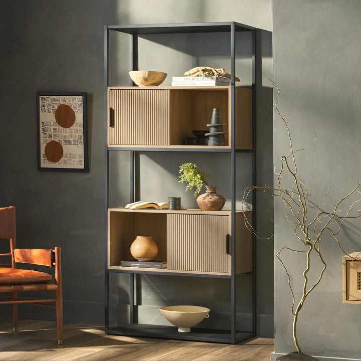 Modern Tall Bookshelf with Storage Dolores