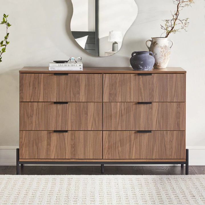 Modern Scandinavian Reeded Drawer Chest Mocha Floman