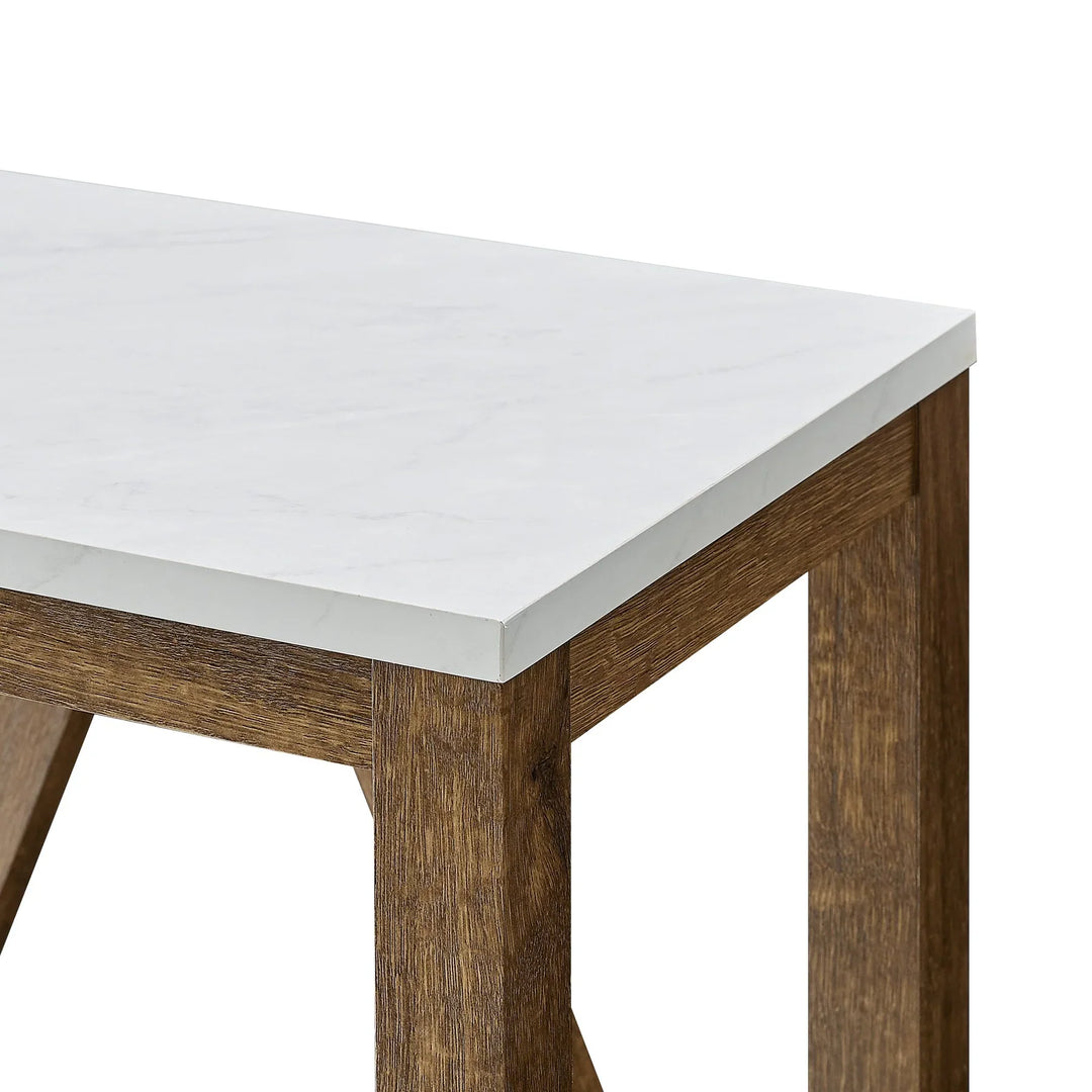 Narrow Side Table Faux White Marble/Walnut Adnand