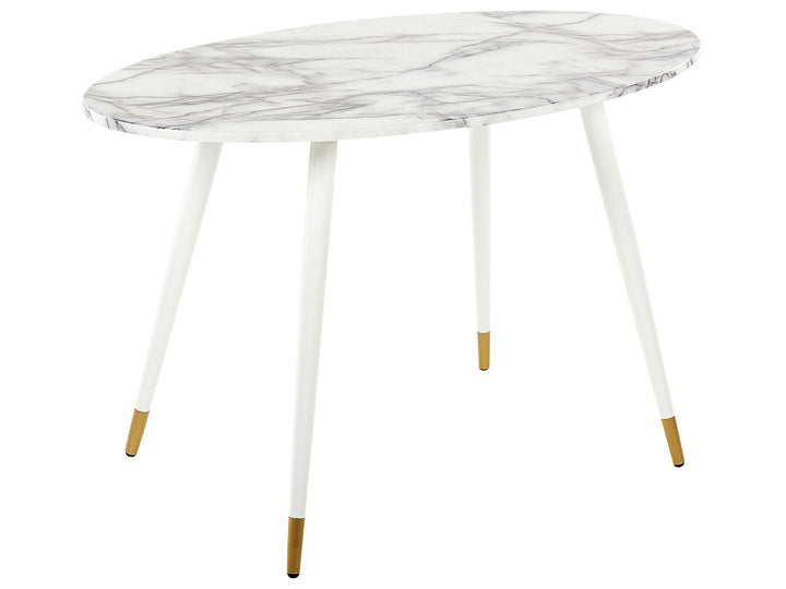 Oval Dining Table 120 x 70 cm Marble Effect and White Joey