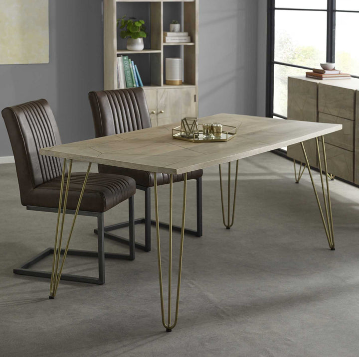 Light Wood Gold Rectangular Dining Table 160cm x 85cm