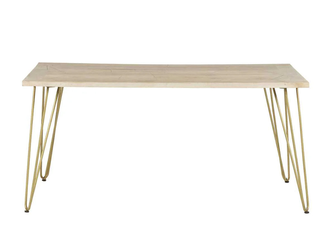 Light Wood Gold Rectangular Dining Table 160cm x 85cm