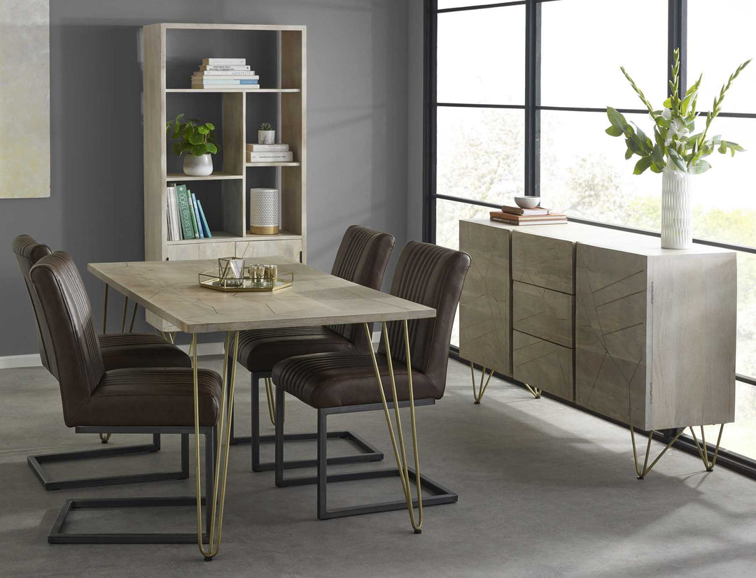 Light Wood Gold Rectangular Dining Table 160cm x 85cm