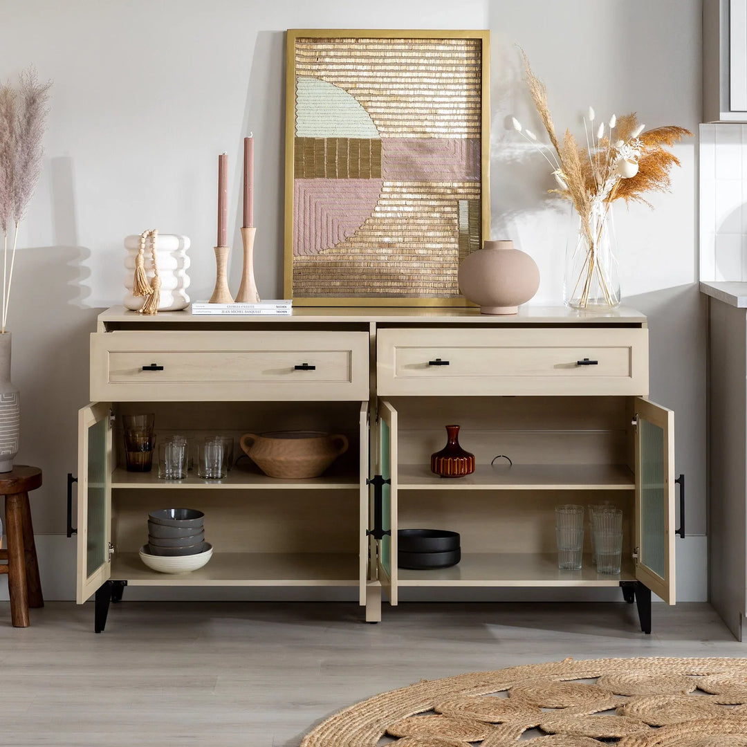 4 Glass Door 2 Drawer Sideboard Birch Naliah