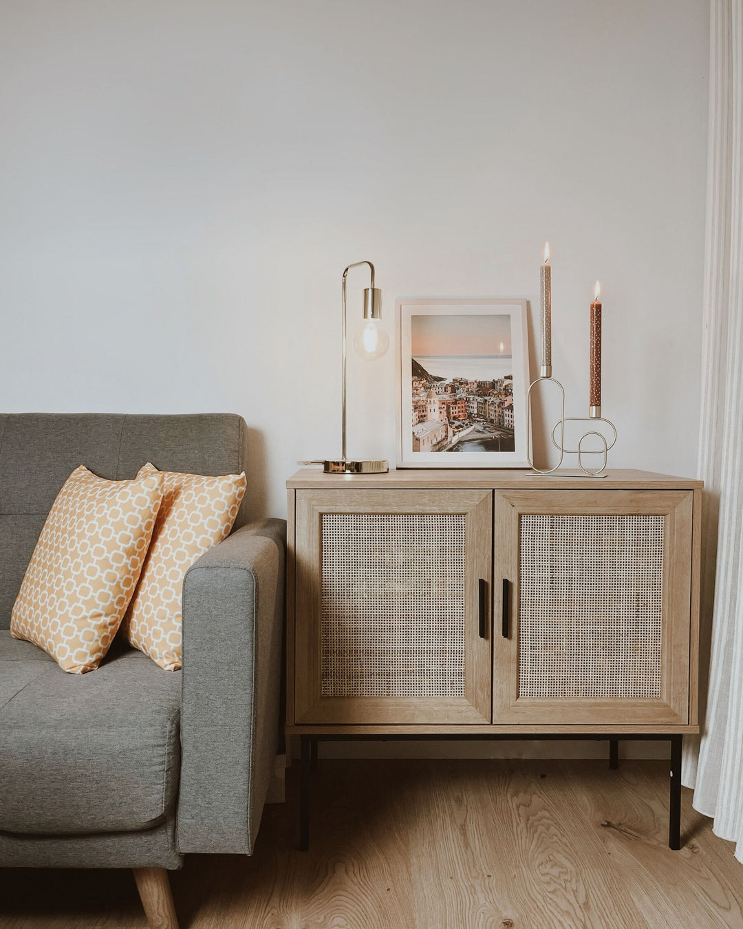 Rattan 2 Door Sideboard Light Wood Pasco