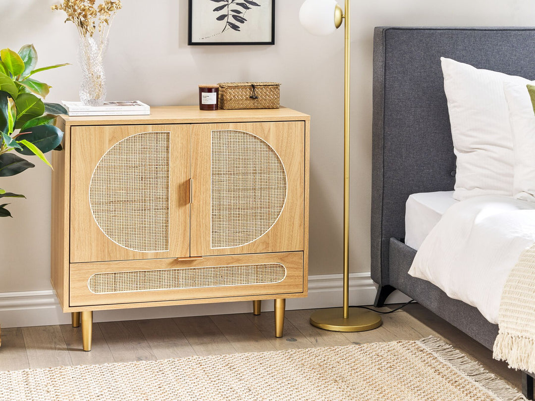 Rattan 2 Door Sideboard with Drawer Light Wood Potosi