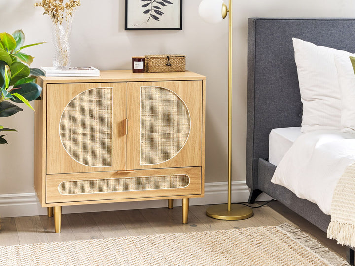 Rattan 2 Door Sideboard with Drawer Light Wood Potosi