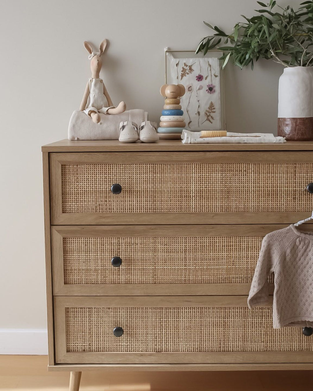 Rattan 3 Drawer Chest Light Wood Ponca