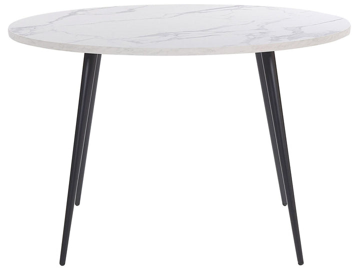 4 Seater Round Dining Table White Marble Effect with Black Oako