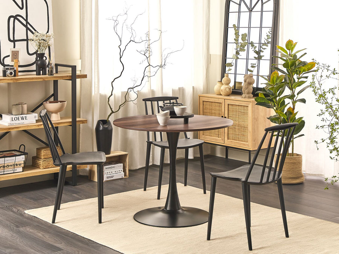 4 Seater Round Dining Table Dark Wood with Black Brillion