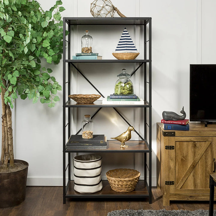 Rustic Home Bookshelf Dark Walnut Burgess