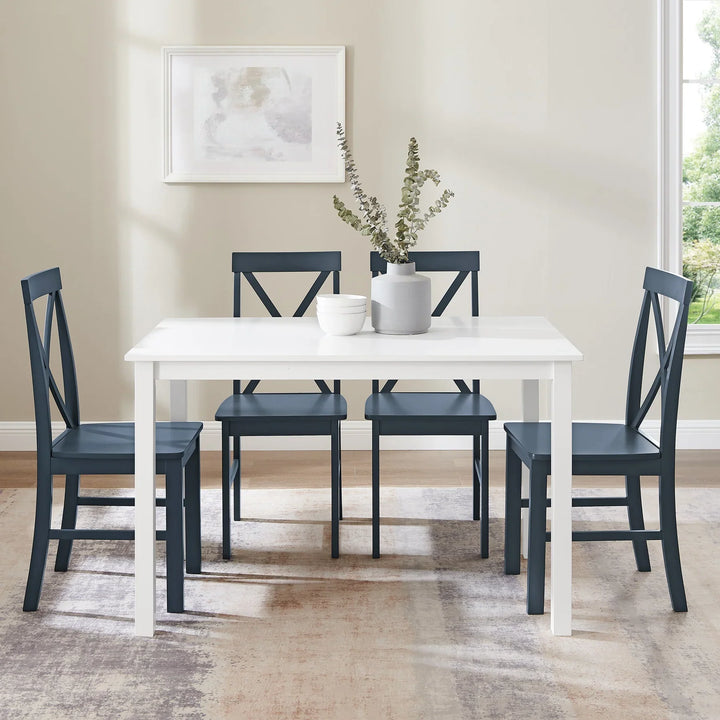 Wood White/Navy Dining Set Glain