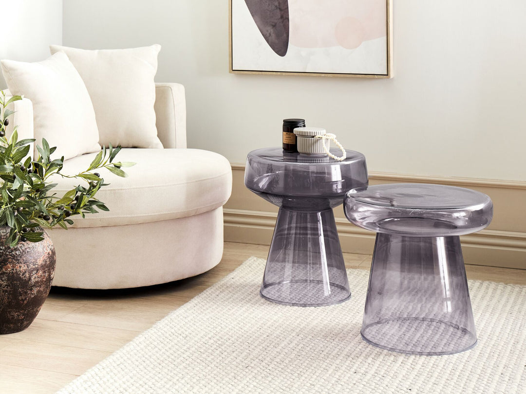 Set of 2 Glass Side Tables Grey Laguna/Caldera